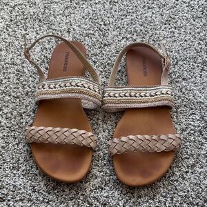 Beige Braided and beaded Sandals